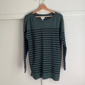 Heather green & black stripe pullover sweater